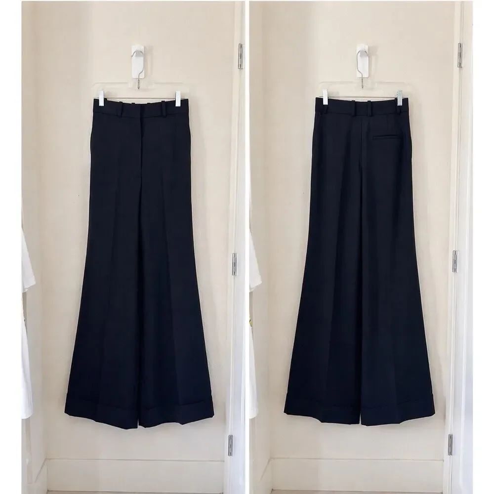 G. Label By Goop - Black Wide Leg Cuffed Trousers US4